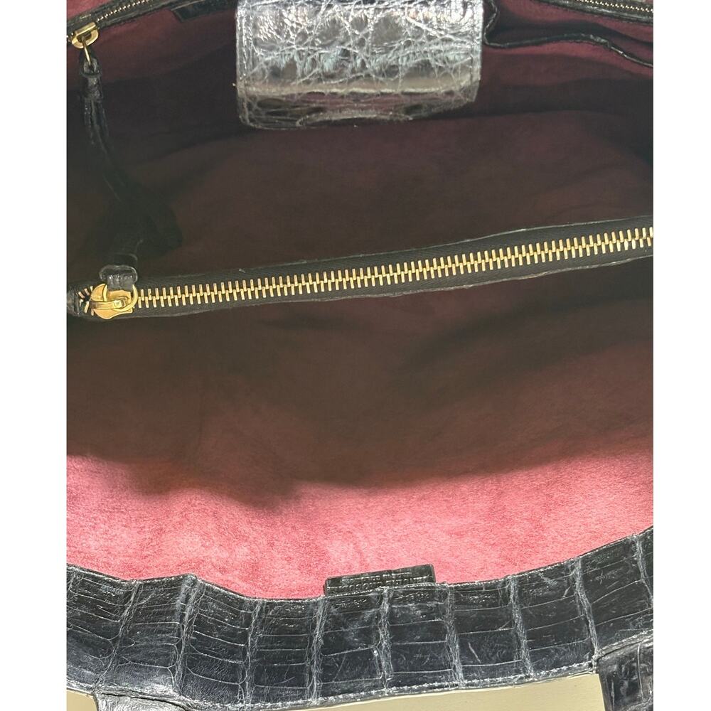 Nancy Gonzalez Black Crocodile Top Handle Bag With Studs + Shoulder Strap - Picture 8 of 11